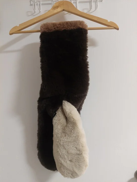 Echo Two-Tone Faux Fur Scarf in Brown, Dark Brown & Cream - Picture 5 of 5